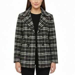 Giacca Womens Peacoat Tweed Prince of Wales Plaid Jacket Sz XL Double Breast